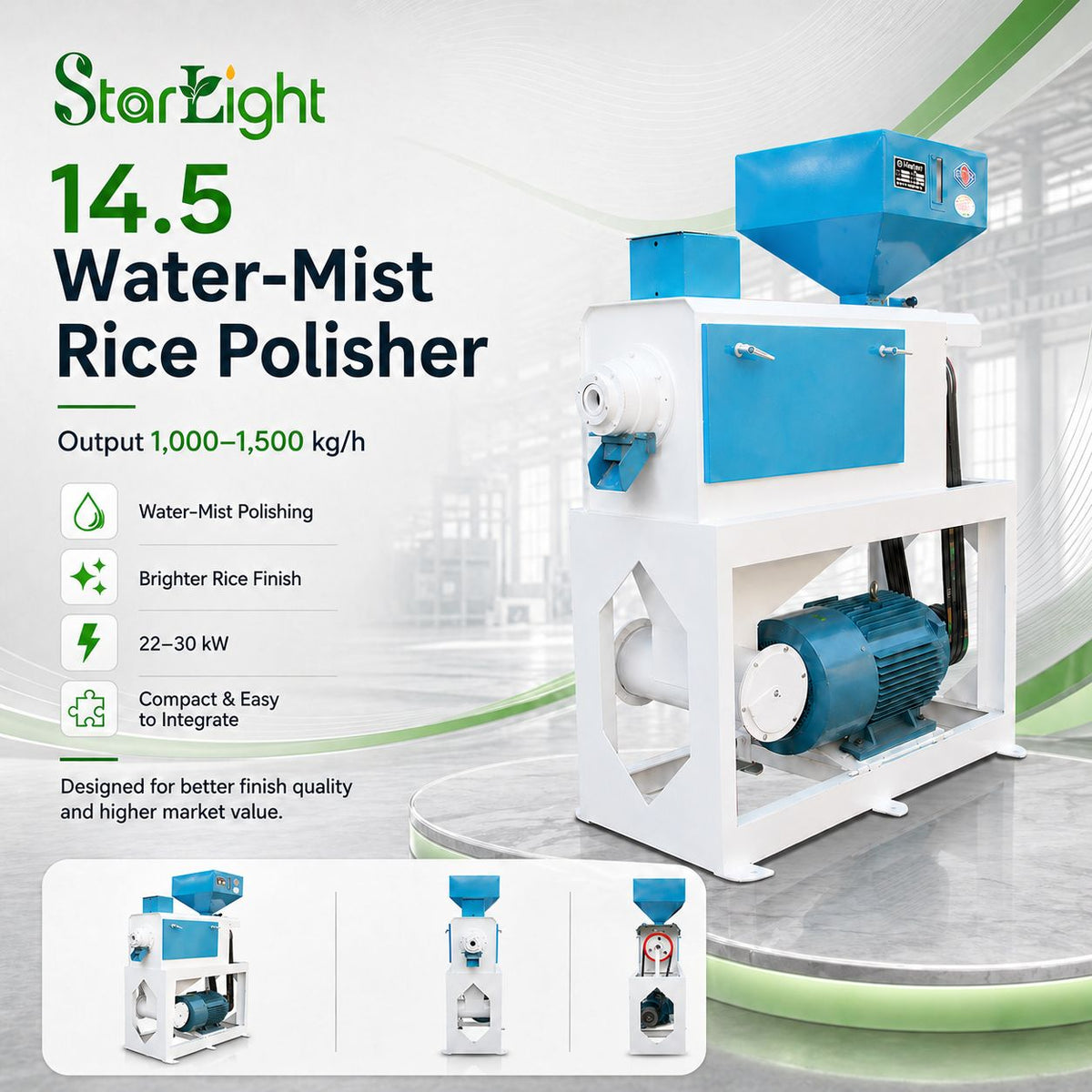 14.5 Water-Mist Rice Polisher (Output 1,000–1,500 kg/h)