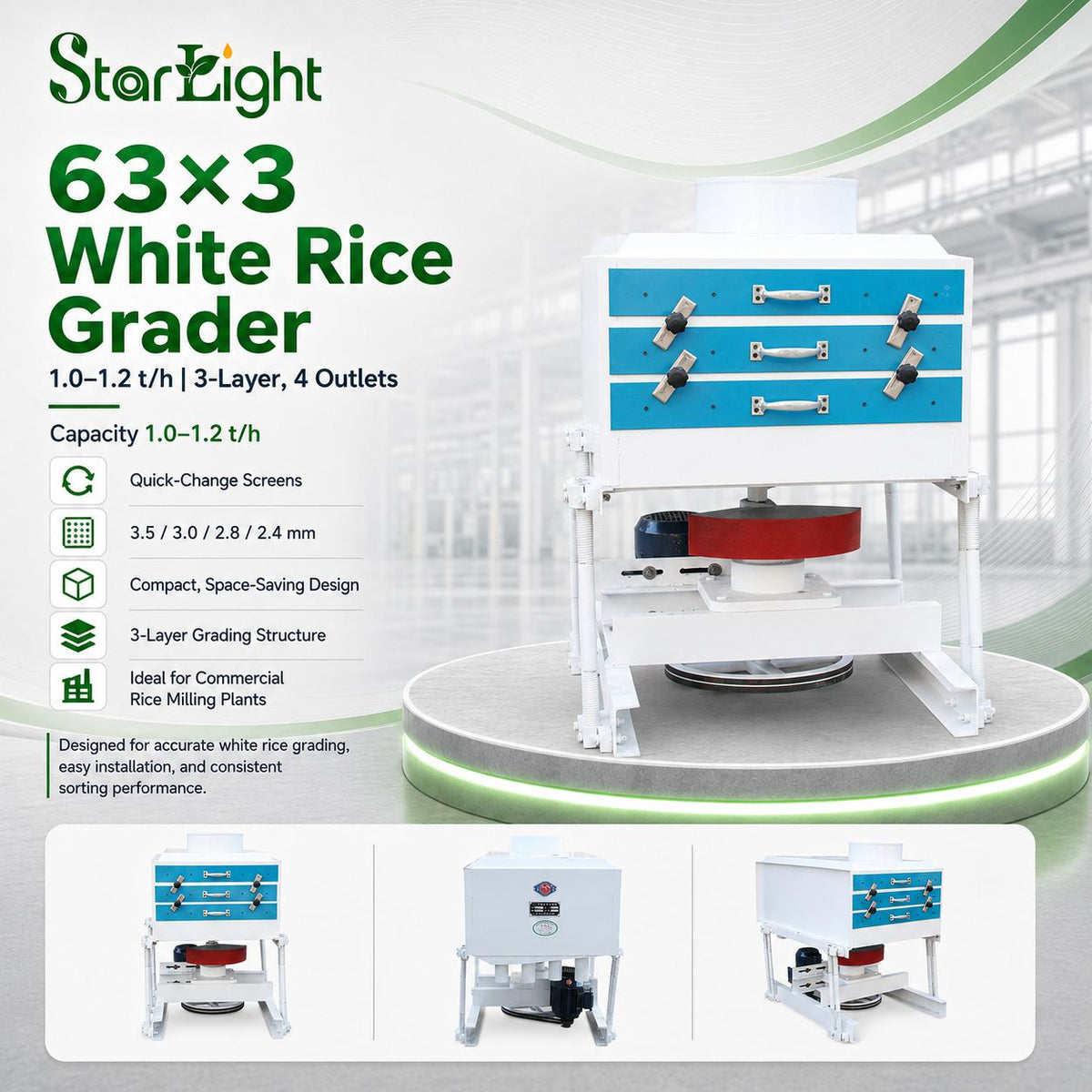 63×3 White Rice Grader (1.0–1.2 t/h)