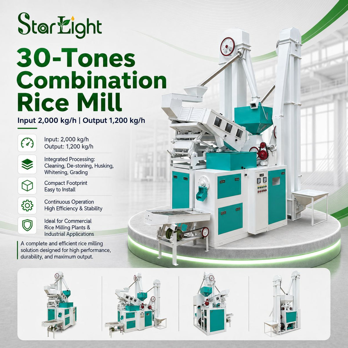 30-Tones Combination Rice Mill (Input 2,000 kg/h; Output 1,200 kg/h)