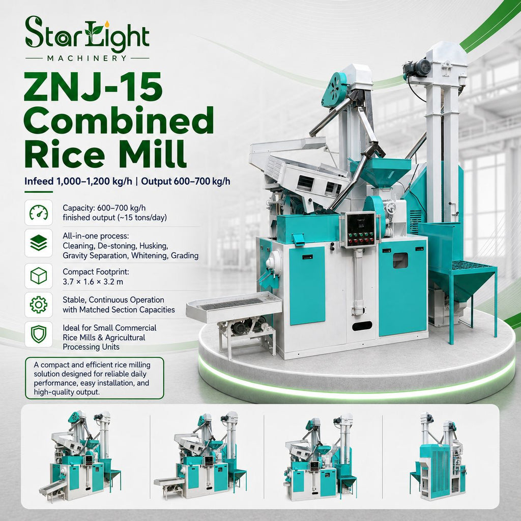 ZNJ-15 Combined Rice Mill (Infeed 1,000–1,200; Output 600–700 kg/h)