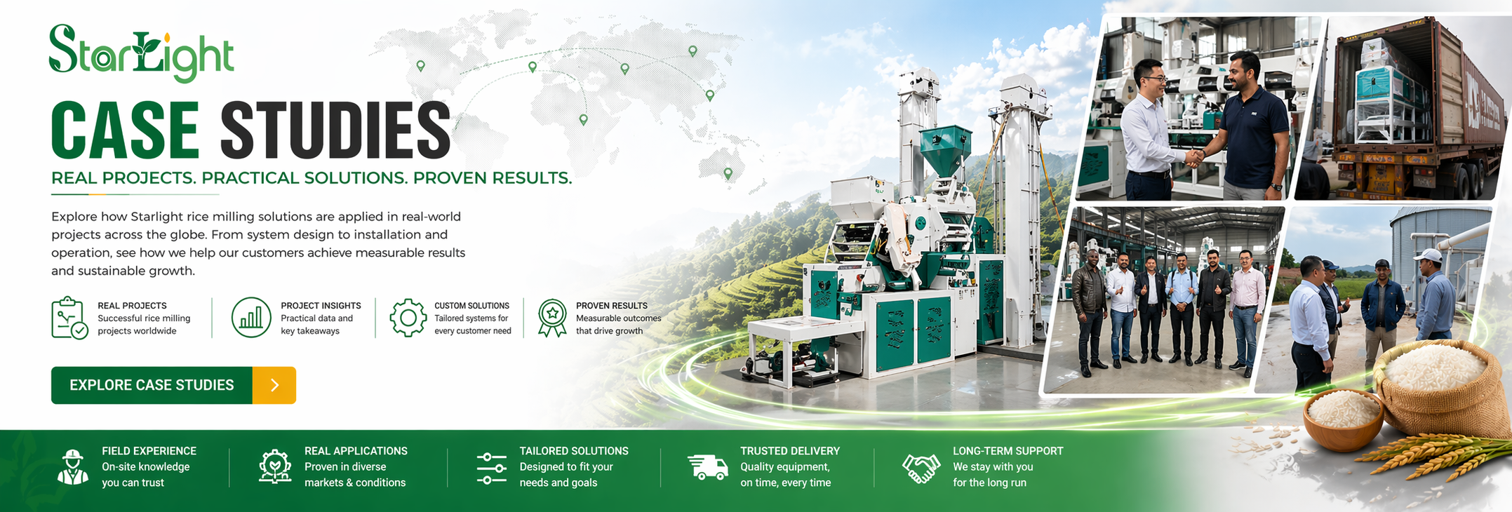 StarLight case studies page with machinery and people in a collage format.