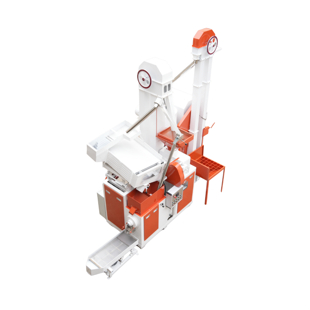White and orange agricultural machine on a white background